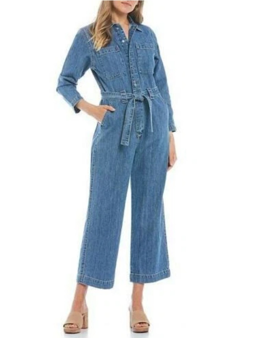 Levi's Long Sleeve Denim Jumpsuit W/ Waist Tie & Pockets Sz M